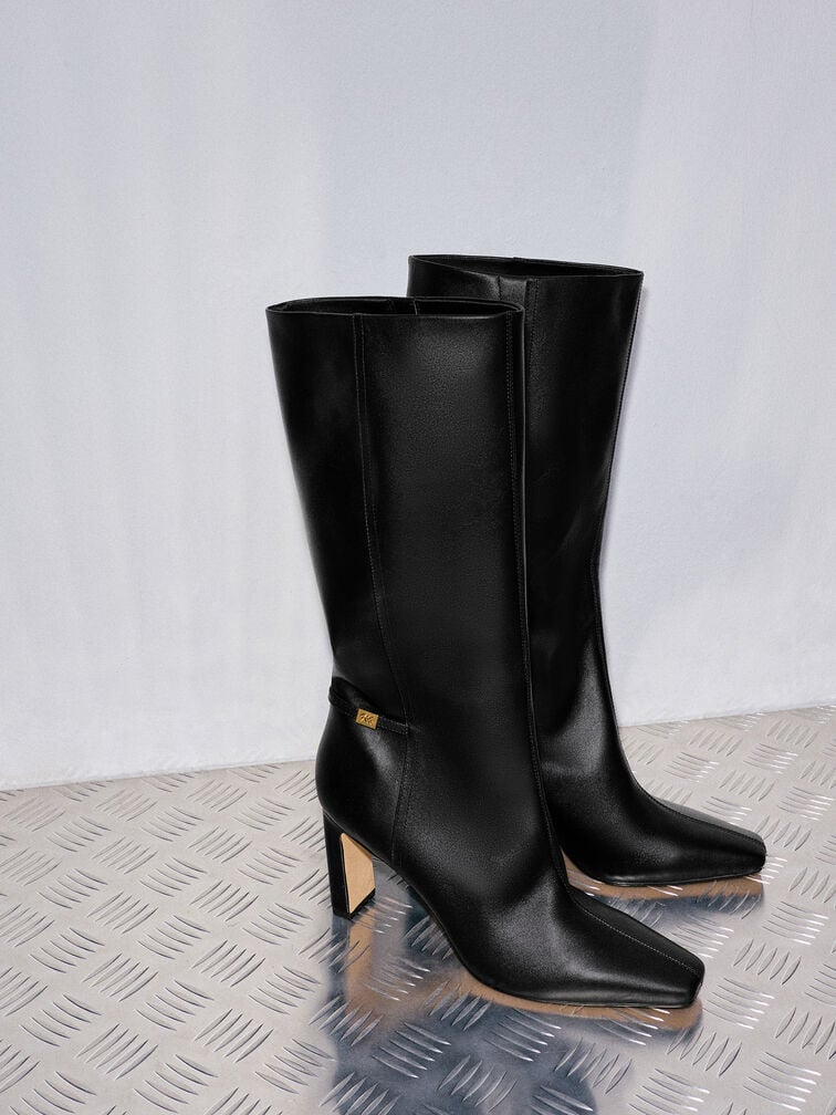 Georgina Leather Knee-High Boots, Black, hi-res