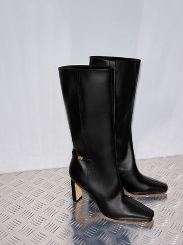 Georgina Leather Knee-High Boots, Black, hi-res