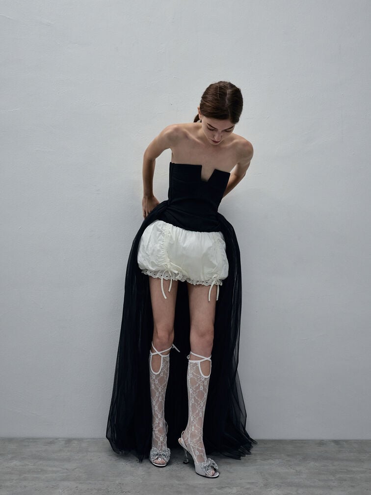 Beaded Bow Slingback Pumps, Silver, hi-res