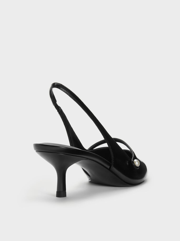 Helena Pearl-Buckle Slingback Kitten Heels, Black Box, hi-res