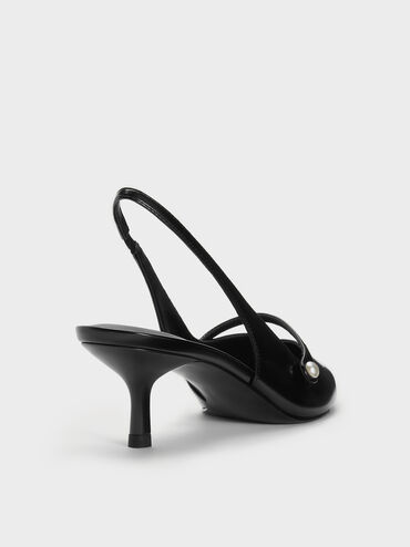 Helena Pearl-Buckle Slingback Kitten Heels, Black Box, hi-res