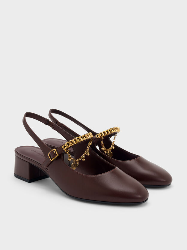 Double-Chain Charm Mary Jane Slingback Pumps, Burgundy, hi-res