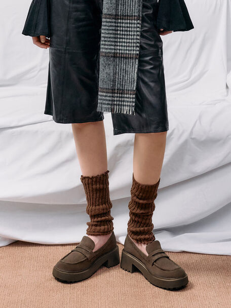 Evan Faux Suede Platform Loafers, Dark Brown Textured, hi-res