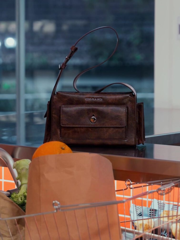 Zevon Multi-Pocket Shoulder Bag, Distressed Coffee, hi-res