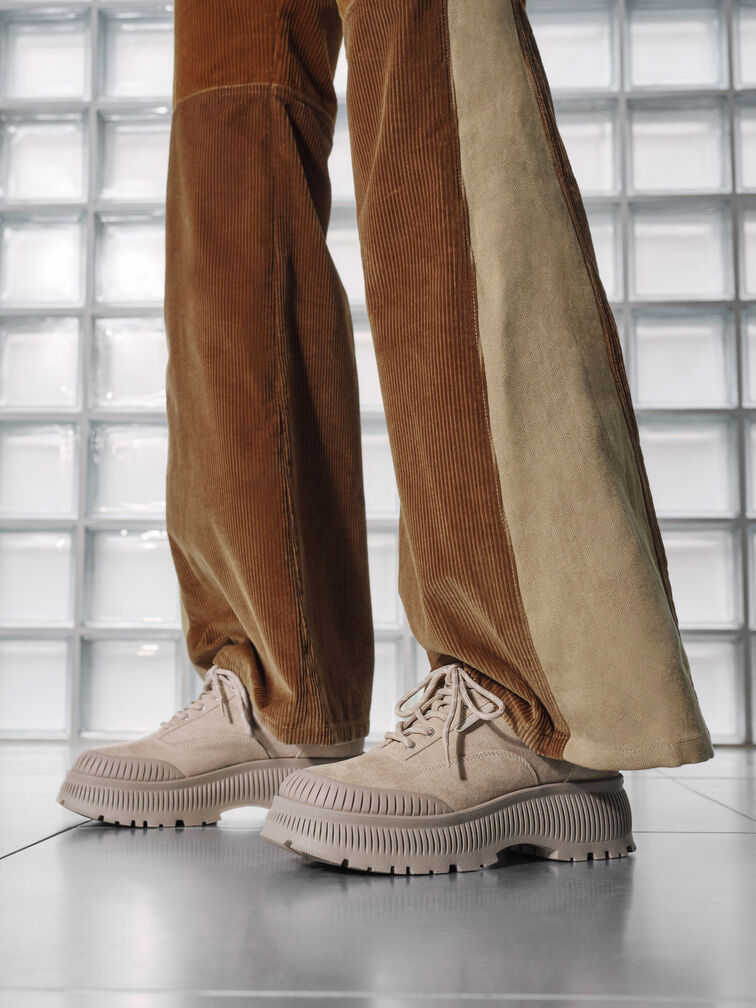 Darra Faux Suede Ridged-Sole Platform Sneakers, Beige, hi-res