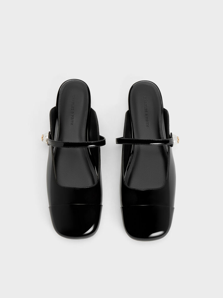 Aeryn Patent Pearl Embellished Flat Mules, Black Patent, hi-res
