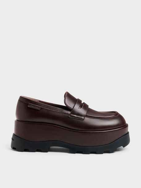Barron Platform Penny Loafers, Dark Brown, hi-res