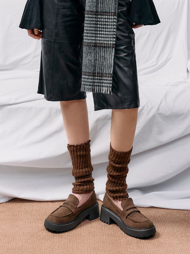 Evan Faux Suede Platform Loafers, Dark Brown Textured, hi-res