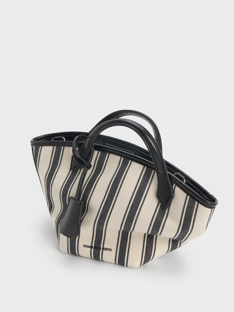 Mini Ivanna Canvas Striped Tote Bag, Noir, hi-res