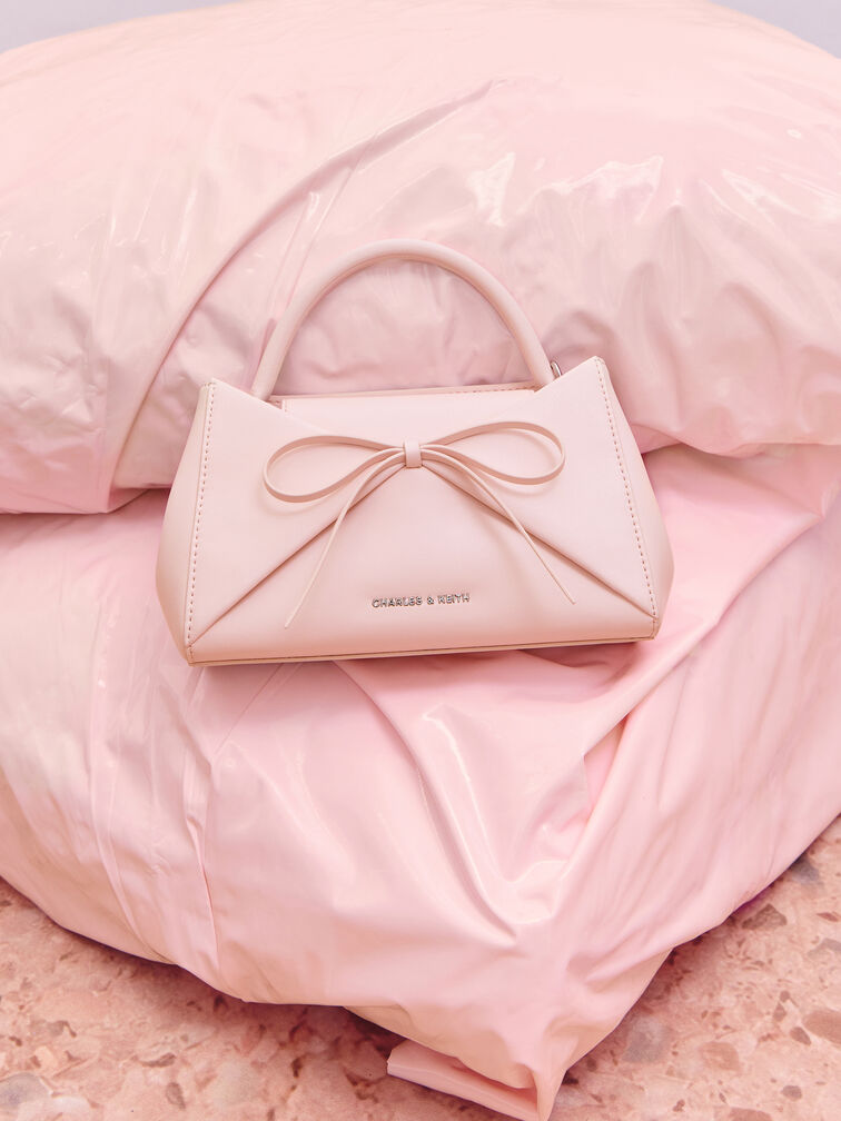 Hazel Bow Panelled Top Handle Bag, Soft Pink, hi-res