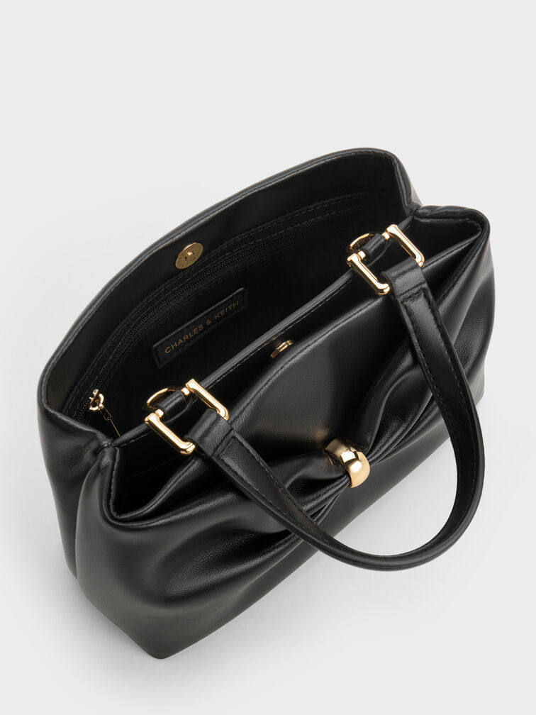 Halsey Ruched Top Handle Bag, Black, hi-res
