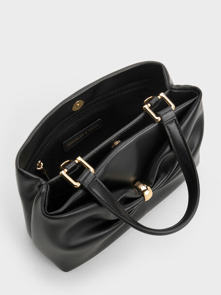 Halsey Ruched Top Handle Bag, Black, hi-res