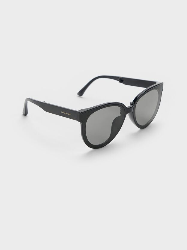Brea Foldable Aviator Sunglasses, Black, hi-res
