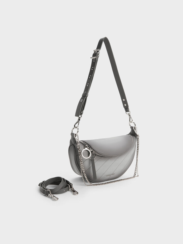 Philomena Half-Moon Crossbody Bag, Grey, hi-res
