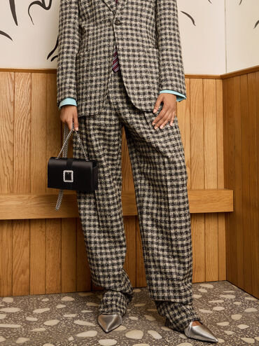 Wynn Metallic Buckled Sculptural-Heel Slingback Pumps, Silver, hi-res