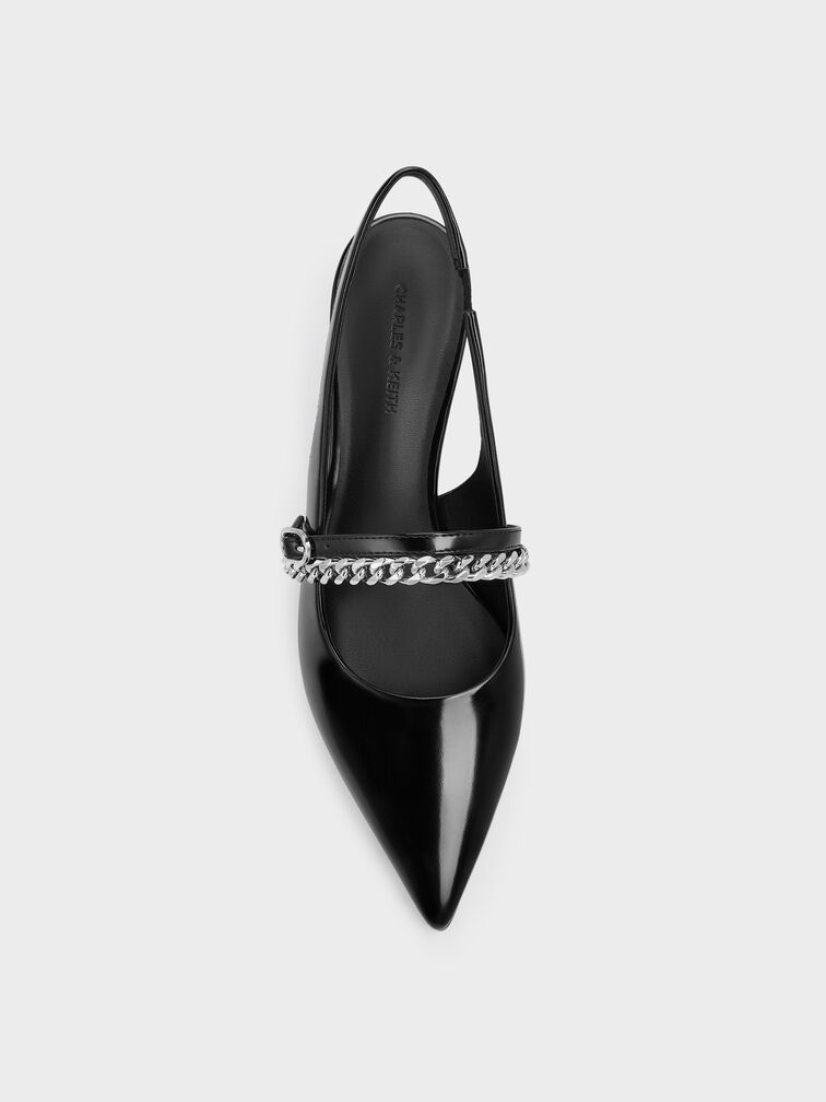 Georgie Chain Slingback Kitten Heels, Black Box, hi-res
