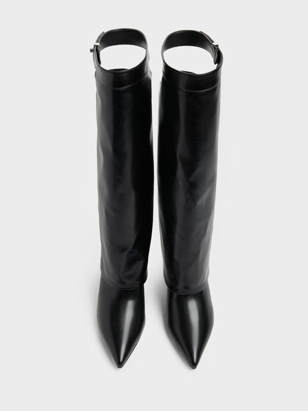 Cut-Out Stiletto Knee-High Boots, Black, hi-res