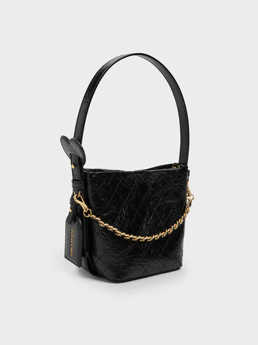 Duo Quilted Chain Bucket Bag, Black, hi-res