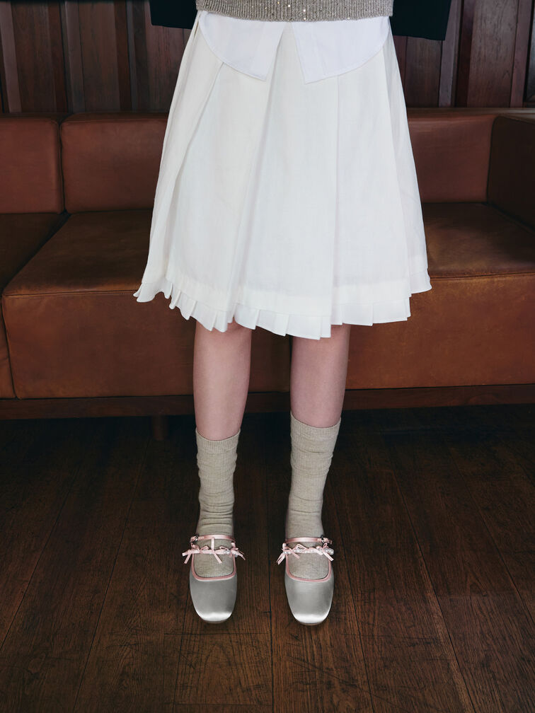 Noelie Satin Pearl-Bow Mary Janes, Silver, hi-res