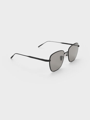 Delta Metallic-Rim Square Sunglasses, Jet Black, hi-res
