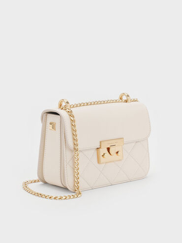 Alva Quilted Chain-Handle Bag, Cream, hi-res