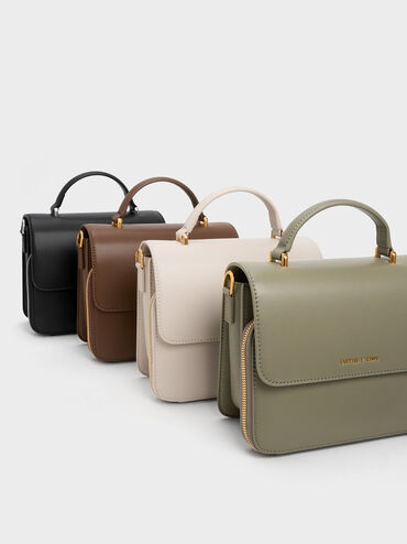 Octavia Front Flap Top Handle Bag, Ivory, hi-res