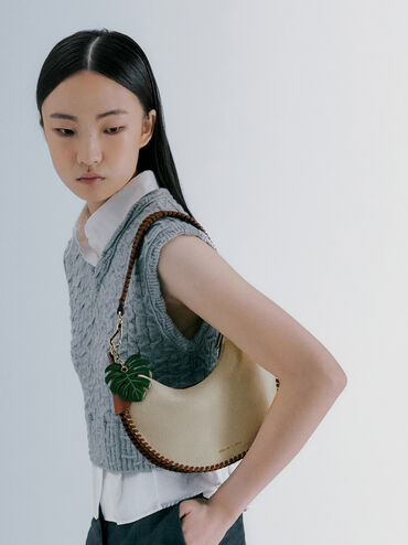 Blume Canvas Braided Curved Hobo Bag, Taupe Canvas, hi-res