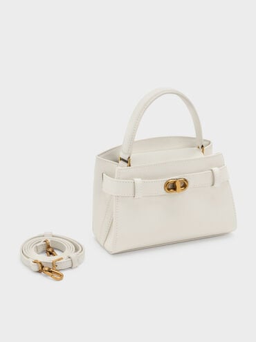 Aubrielle Metallic-Buckle Top Handle Bag, Cream, hi-res