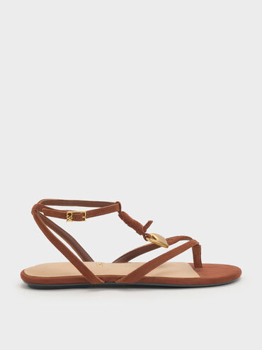 Adema Leather Strappy Thong Sandals, Brown, hi-res