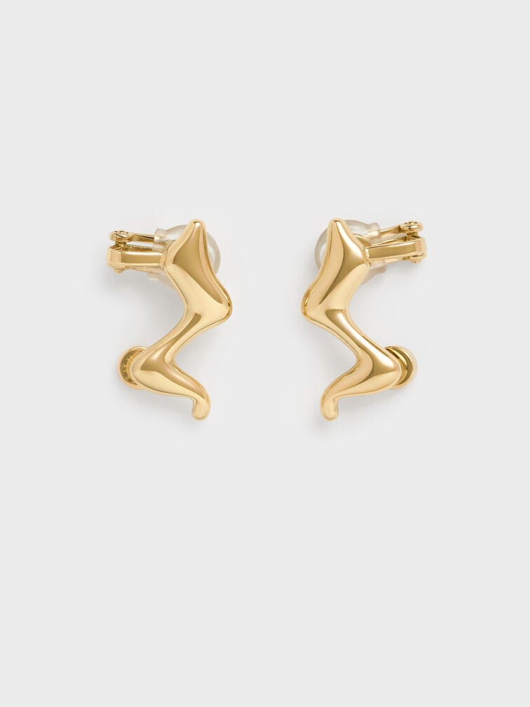 Emilia Wavy Stud Earrings, Gold, hi-res