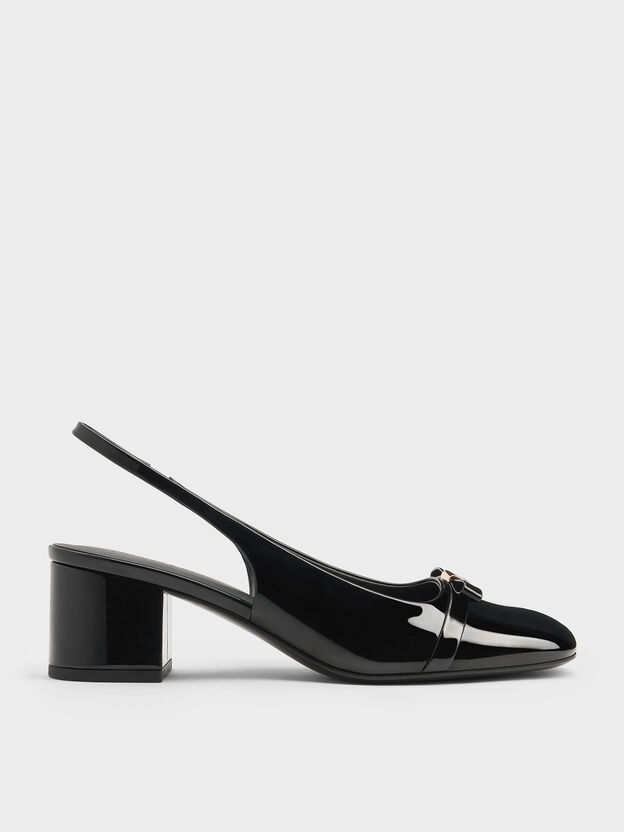 Dorian Patent Bow Slingback Pumps, Black Patent, hi-res