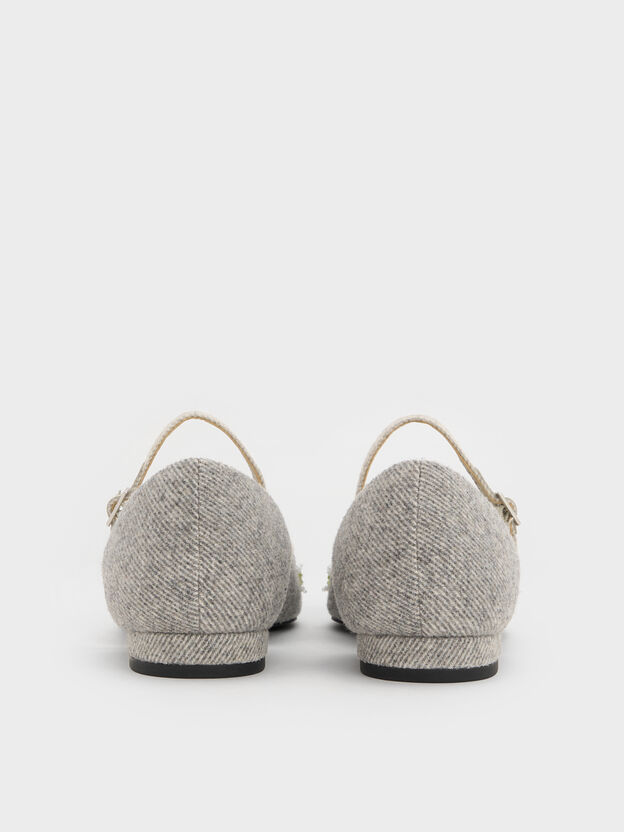 Twill Bead-Flower Mary Janes, Grey, hi-res
