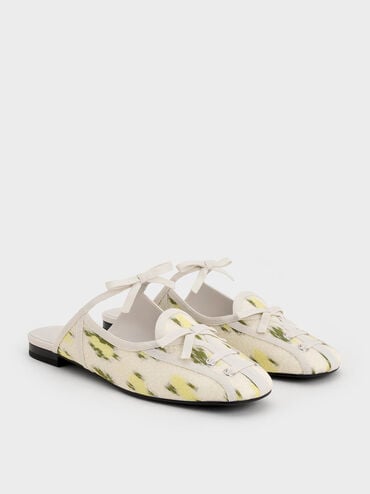 Floral-Print Lace-Up Bow Ballet Mules, Multi, hi-res