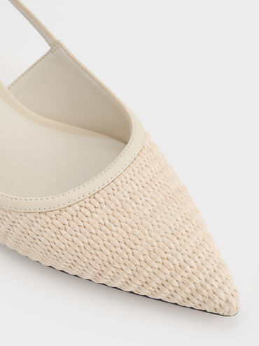 Raffia Pointed-Toe Slingback Pumps, Chalk, hi-res