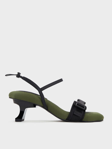 Nylon Wave-Edge Sculptural-Heel Sandals, Green, hi-res