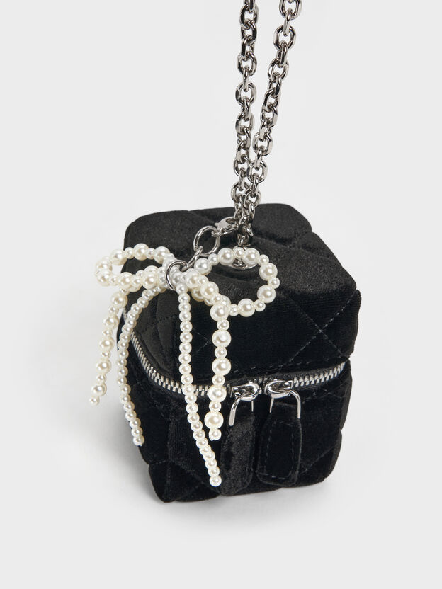 Janie Velvet Quilted Pearl-Bow Micro Bag, Noir, hi-res