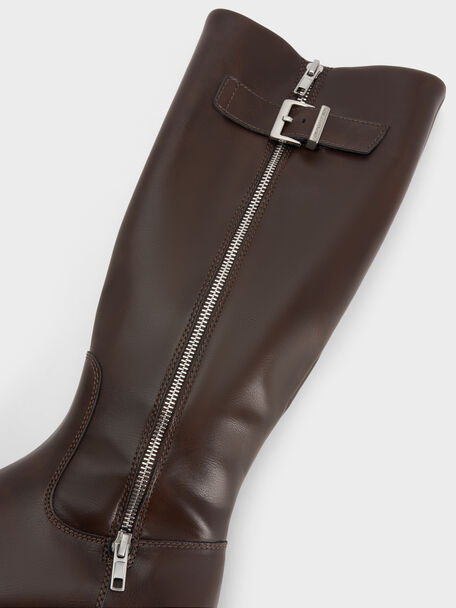 Lyndon Buckled Knee-High Boots, Dark Brown, hi-res