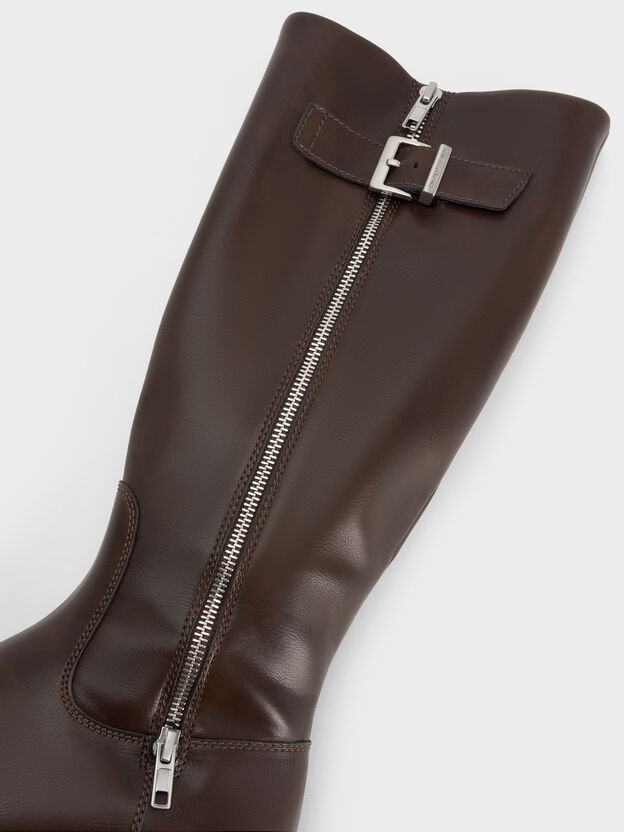 Lyndon Buckled Knee-High Boots, Dark Brown, hi-res