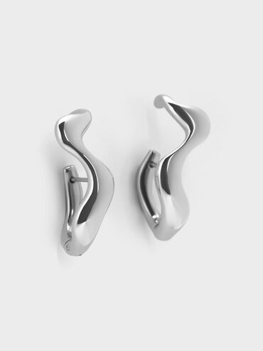 Emilia Wavy Drop Earrings, Silver, hi-res