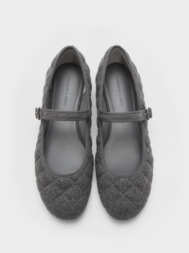 Carmel Felt Quilted Buckled Mary Jane Flats, Grey, hi-res