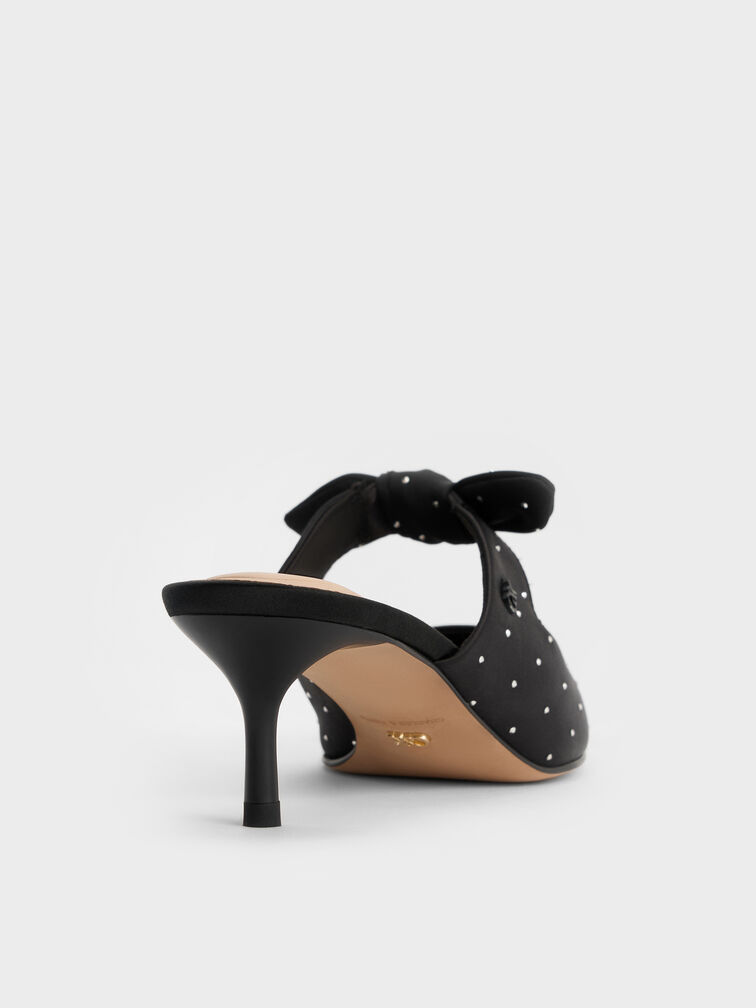Jayce Dotted Knot-Bow Kitten-Heel Mules, Black Textured, hi-res