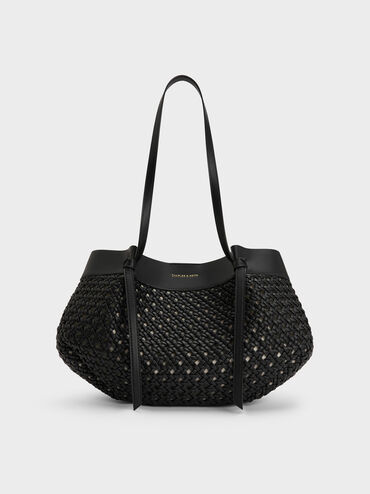 Calla Woven Tote Bag, Black, hi-res