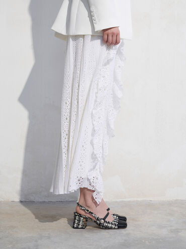 Aeryn Tweed Pearl-Embellished Slingback Pumps, Black Textured, hi-res