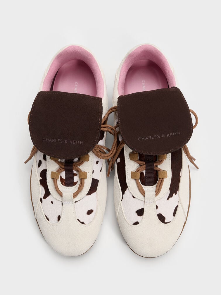 Calf Hair & Suede Cow-Print Top-Flap Sneakers, Multi, hi-res