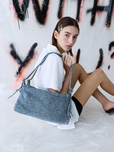 Rey Denim Slouchy Shoulder Bag, Denim Blue, hi-res