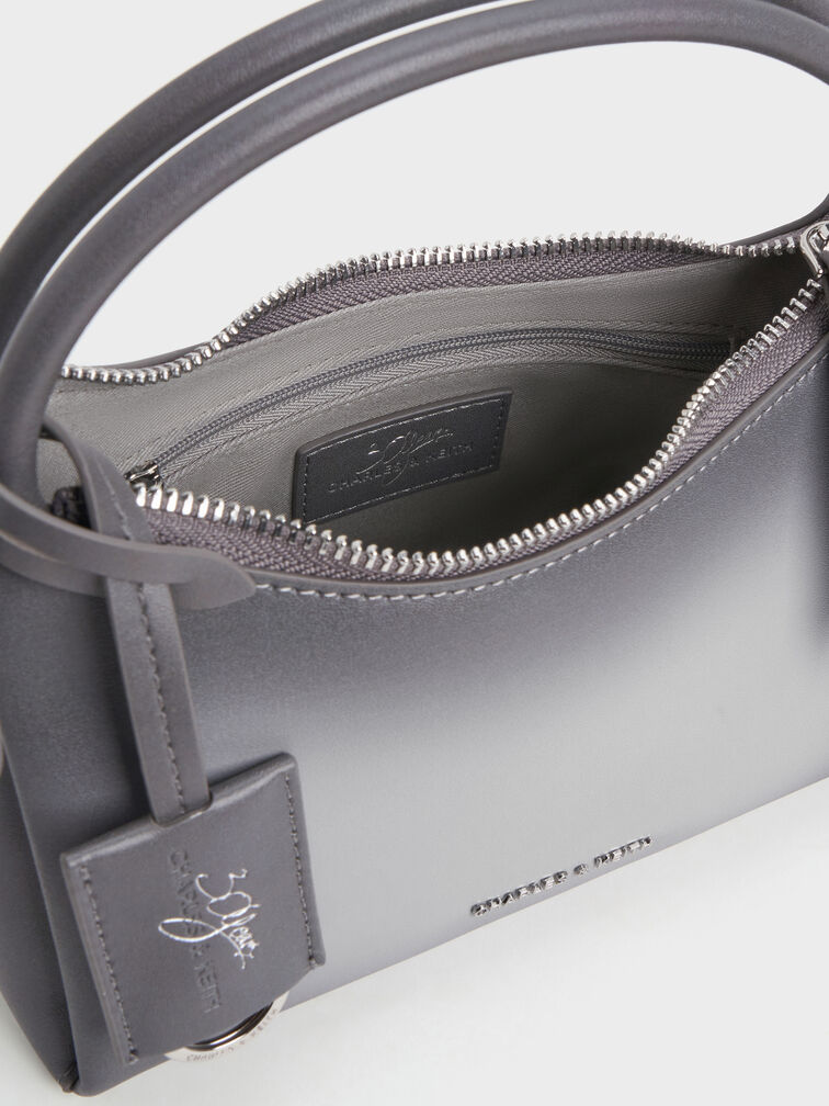 Hazel Burnished Bow Top Handle Bag, Grey, hi-res