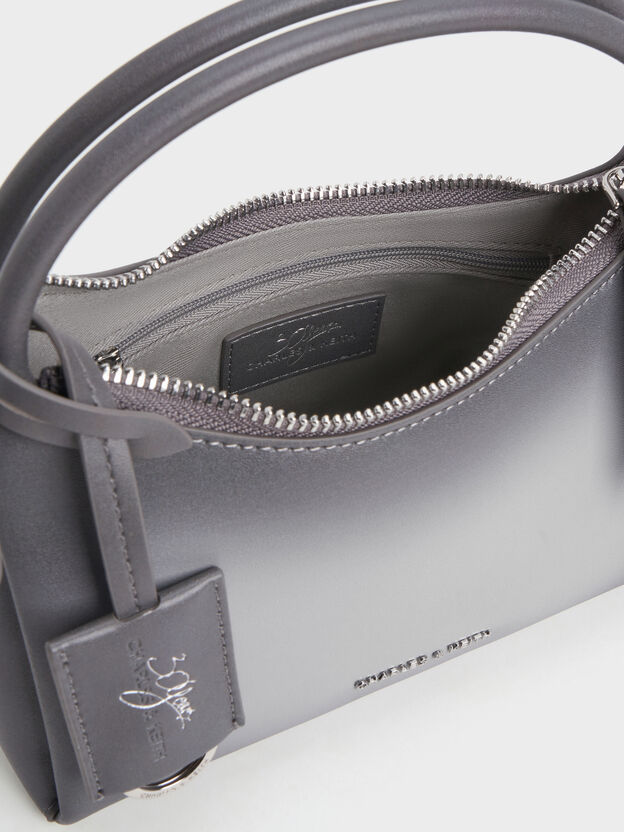 Hazel Burnished Bow Top Handle Bag, Grey, hi-res