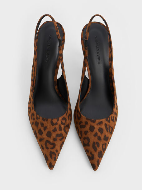 Leopard-Print Pointed Slingback Pumps, Animal Print Brown, hi-res
