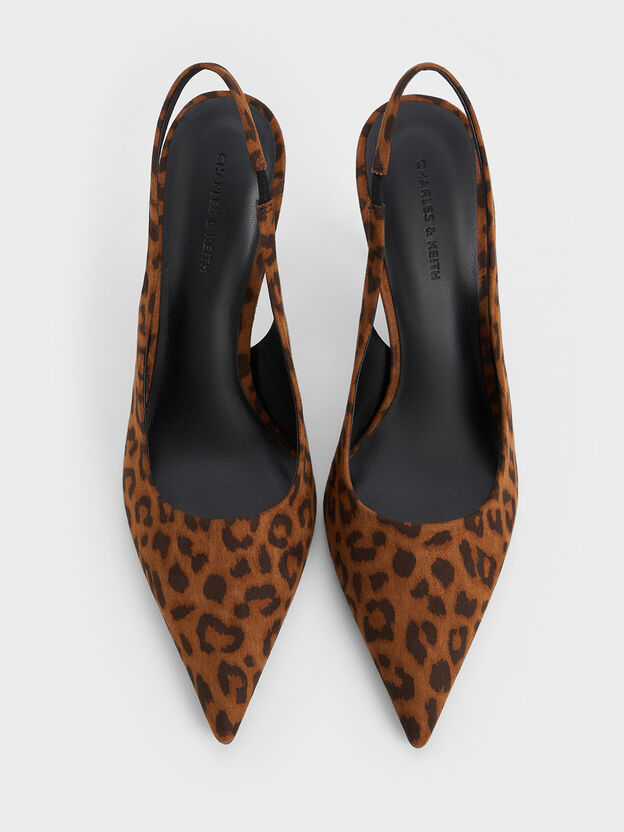 Leopard-Print Pointed Slingback Pumps, Animal Print Brown, hi-res