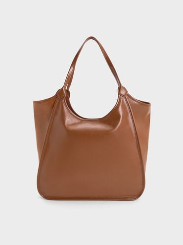 Sianna Crinkle-Effect Slouchy Tote Bag, Chocolate, hi-res